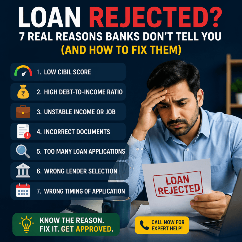 loan rejection reasons in India and how to fix loan approval problems like low CIBIL score, high EMI and wrong lender selection