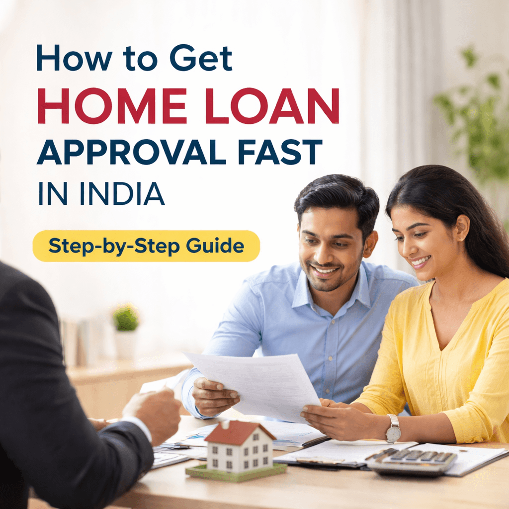 Home loan approval process in India showing a couple discussing documents with a loan advisor for fast home loan approval